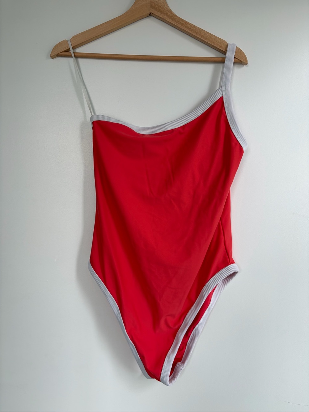 Aerie Coral One-Piece Swimsuit with White Ribbed Trim Size Large